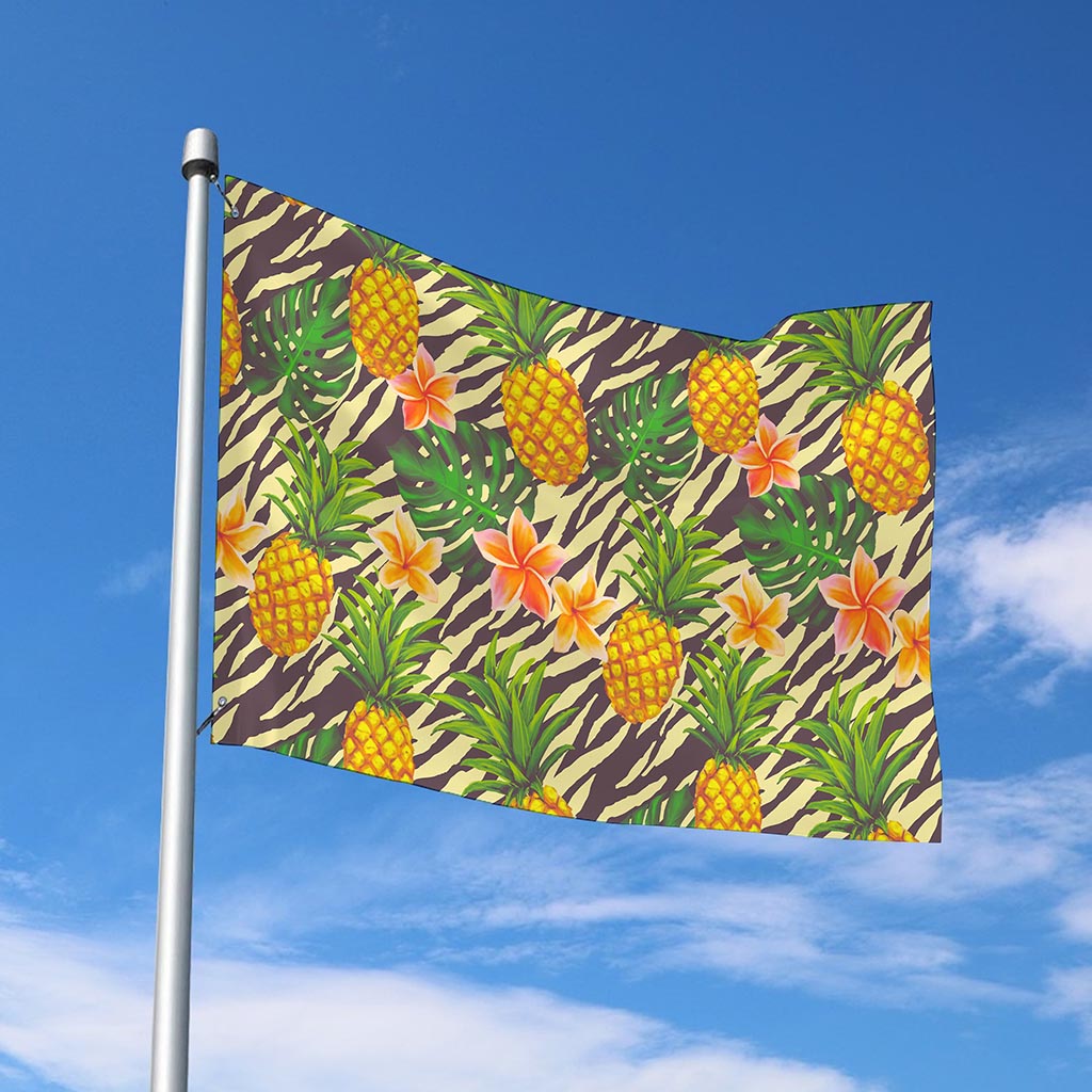 Vintage Zebra Pineapple Pattern Print Polyester Flag