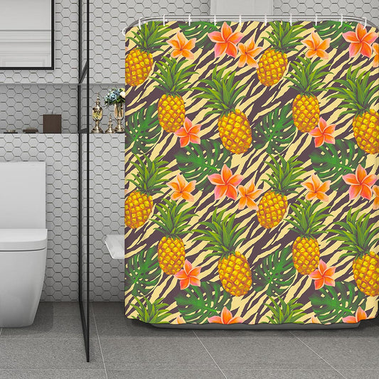 Vintage Zebra Pineapple Pattern Print Polyester Shower Curtain