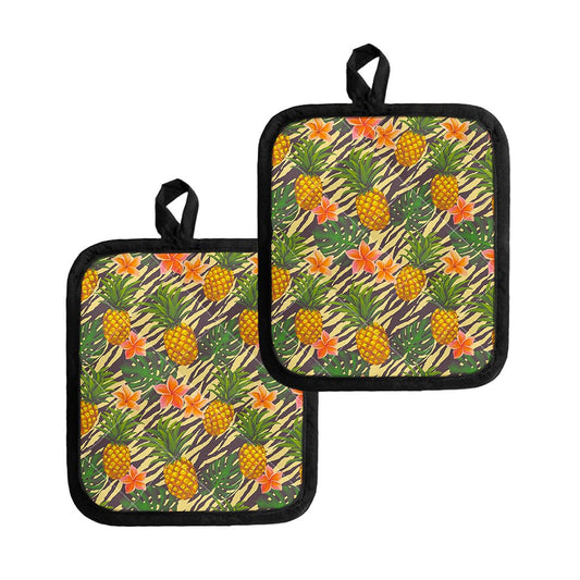 Vintage Zebra Pineapple Pattern Print Pot Holders