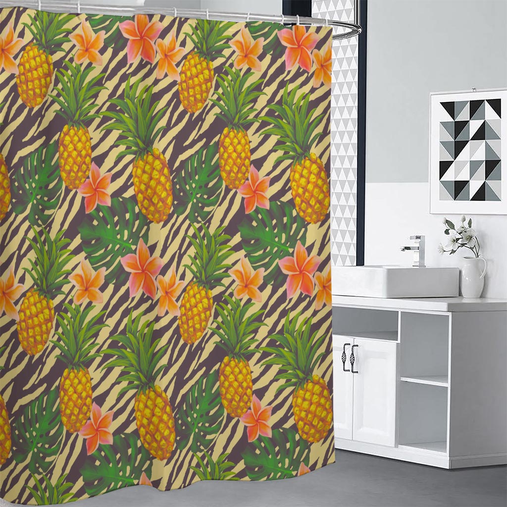 Vintage Zebra Pineapple Pattern Print Premium Shower Curtain