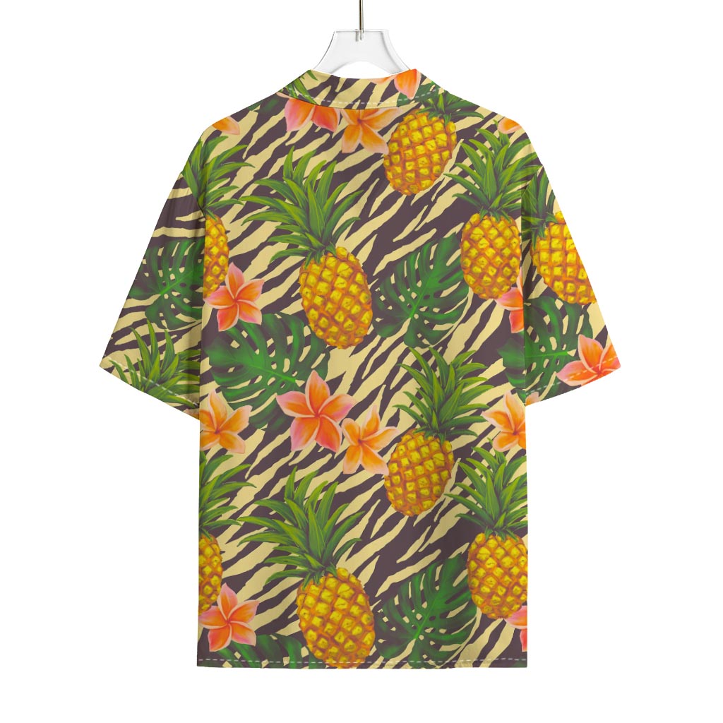 Vintage Zebra Pineapple Pattern Print Rayon Hawaiian Shirt
