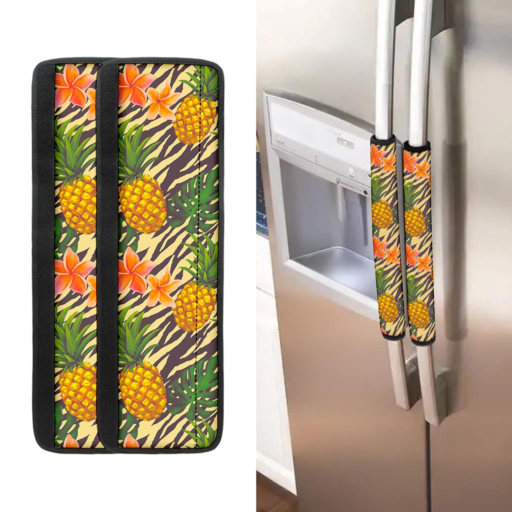 Vintage Zebra Pineapple Pattern Print Refrigerator Handle Covers