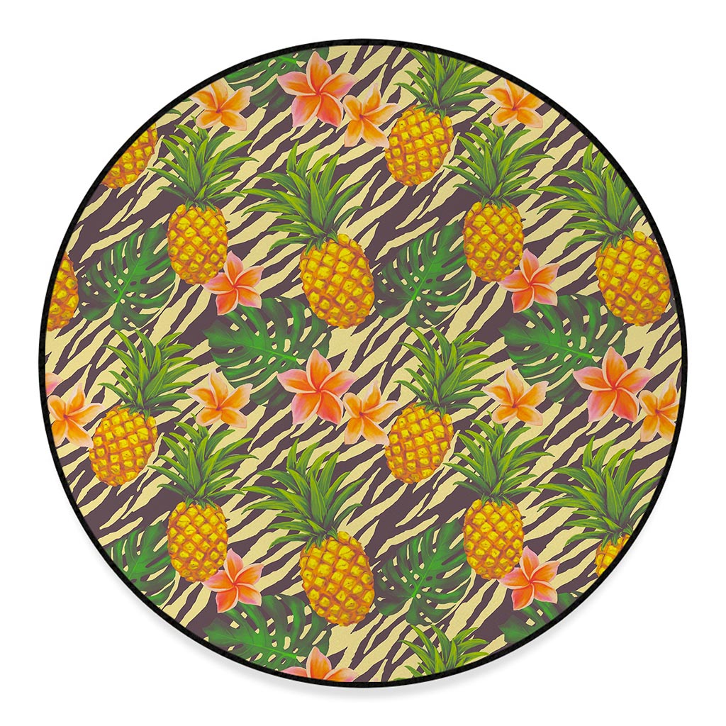 Vintage Zebra Pineapple Pattern Print Round Floor Mat