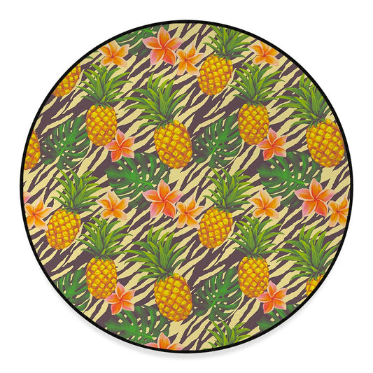Vintage Zebra Pineapple Pattern Print Round Floor Mat