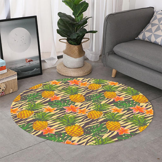 Vintage Zebra Pineapple Pattern Print Round Rug