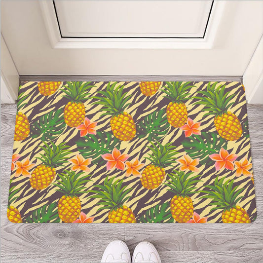 Vintage Zebra Pineapple Pattern Print Rubber Doormat