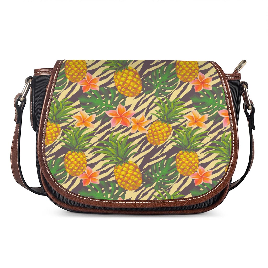 Vintage Zebra Pineapple Pattern Print Saddle Bag