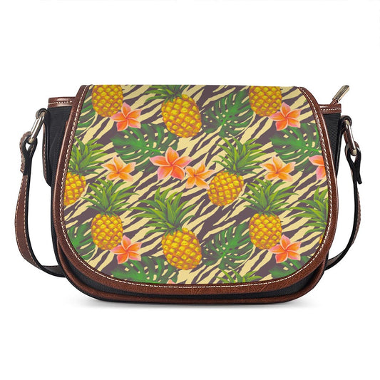 Vintage Zebra Pineapple Pattern Print Saddle Bag