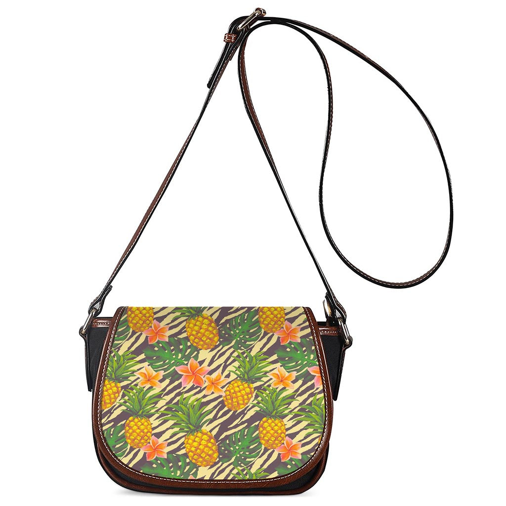 Vintage Zebra Pineapple Pattern Print Saddle Bag