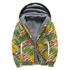 Vintage Zebra Pineapple Pattern Print Sherpa Lined Zip Up Hoodie