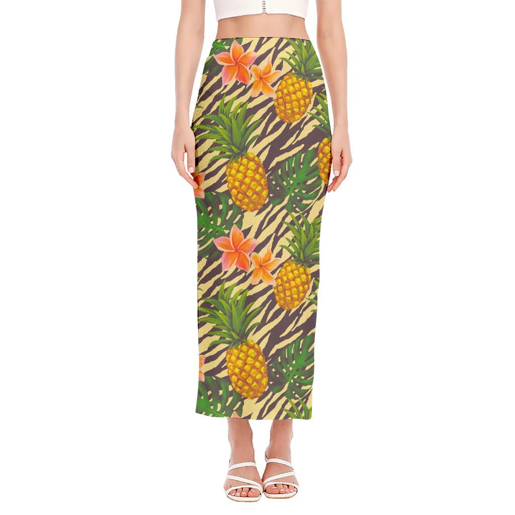 Vintage Zebra Pineapple Pattern Print Side Slit Maxi Skirt