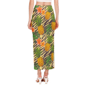 Vintage Zebra Pineapple Pattern Print Side Slit Maxi Skirt