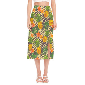 Vintage Zebra Pineapple Pattern Print Side Slit Midi Skirt