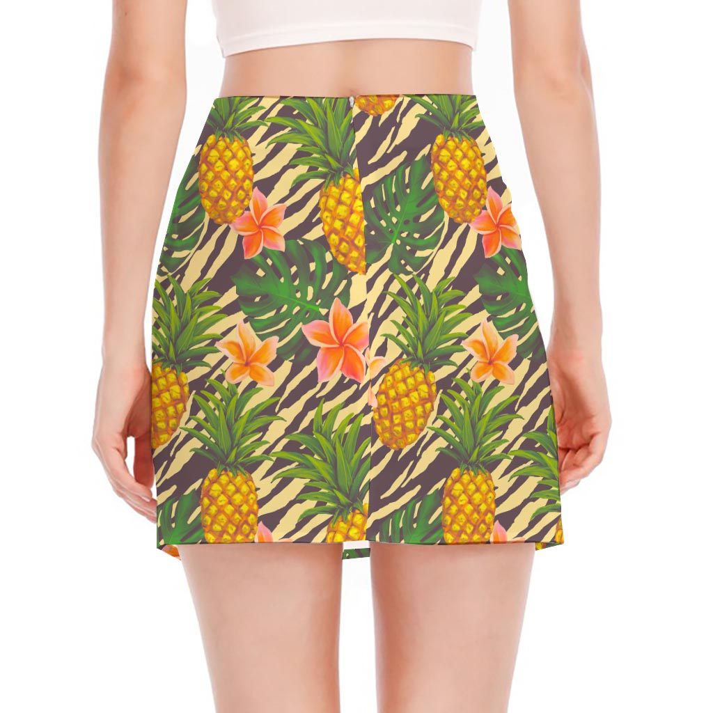 Vintage Zebra Pineapple Pattern Print Side Slit Mini Skirt