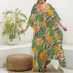 Vintage Zebra Pineapple Pattern Print Silk V-Neck Kaftan Dress