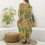 Vintage Zebra Pineapple Pattern Print Silk V-Neck Kaftan Dress