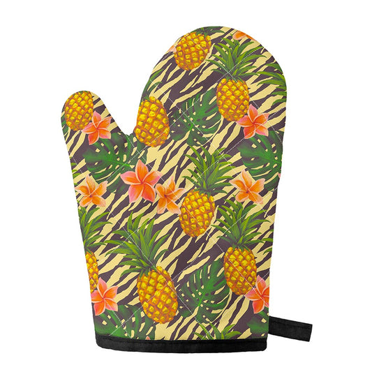 Vintage Zebra Pineapple Pattern Print Single Oven Mitt