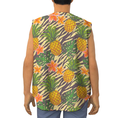 Vintage Zebra Pineapple Pattern Print Sleeveless Baseball Jersey