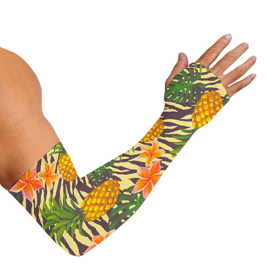 Vintage Zebra Pineapple Pattern Print Sun Protection Arm Sleeves