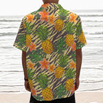 Vintage Zebra Pineapple Pattern Print Textured Short Sleeve Shirt