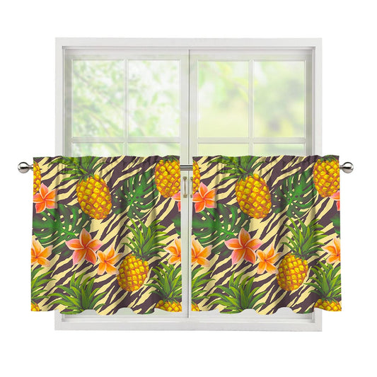 Vintage Zebra Pineapple Pattern Print Tier Curtains