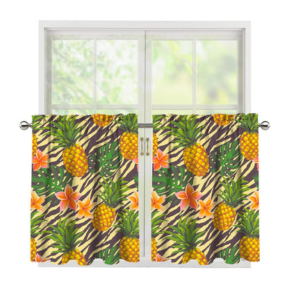 Vintage Zebra Pineapple Pattern Print Tier Curtains