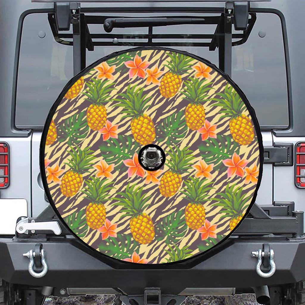 Vintage Zebra Pineapple Pattern Print Tire Cover With Camera Hole