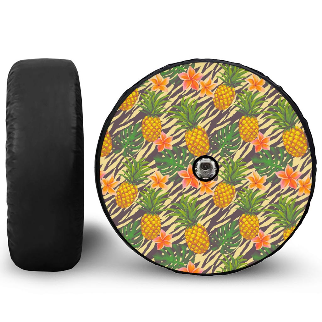 Vintage Zebra Pineapple Pattern Print Tire Cover With Camera Hole