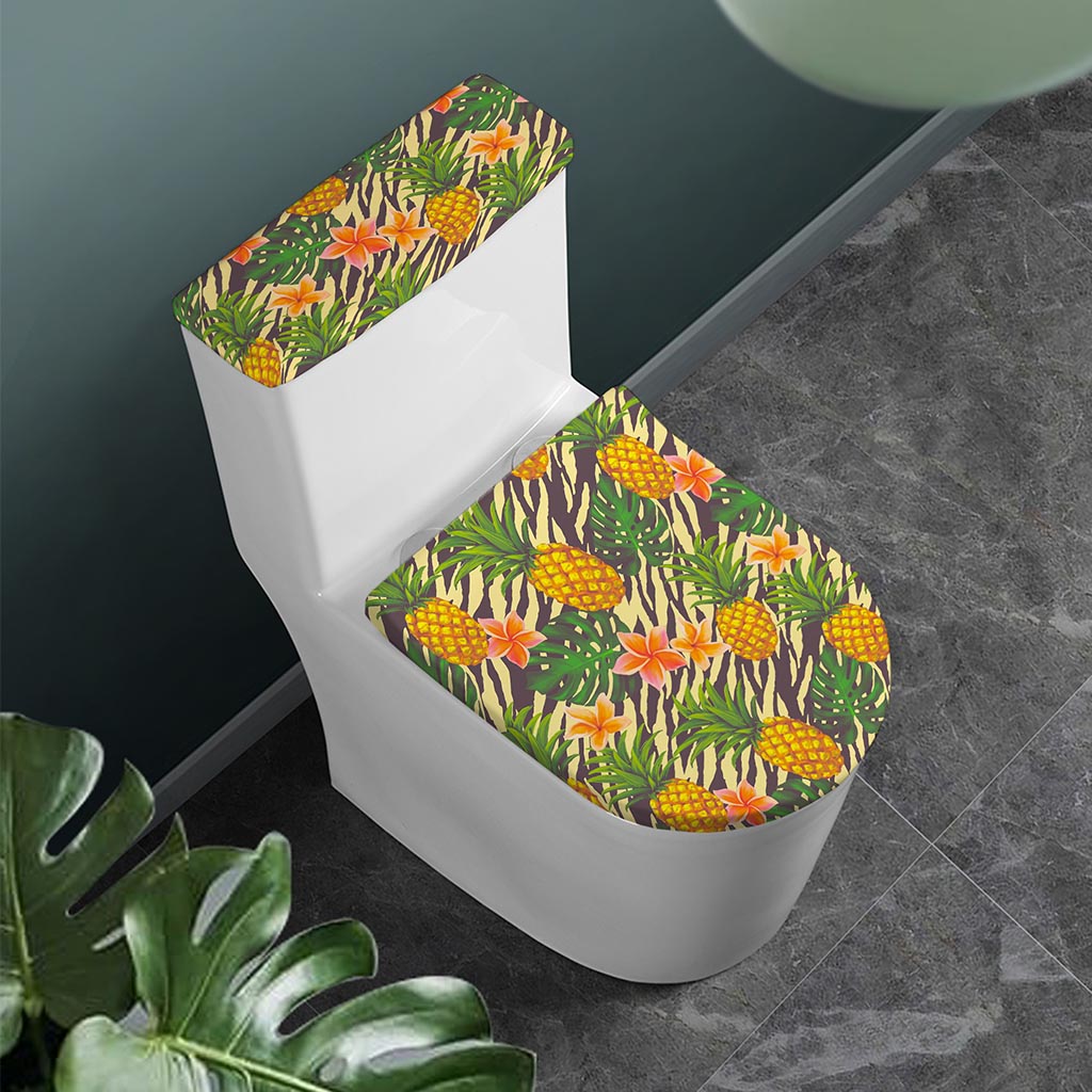 Vintage Zebra Pineapple Pattern Print Toilet Lid And Tank Cover Set