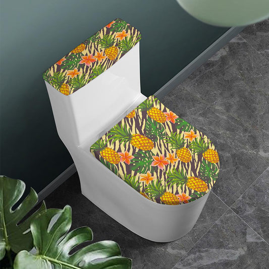 Vintage Zebra Pineapple Pattern Print Toilet Lid And Tank Cover Set