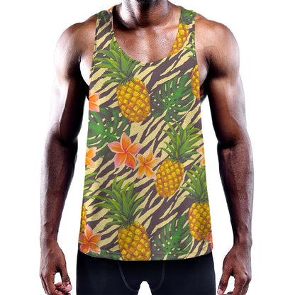Vintage Zebra Pineapple Pattern Print Training Tank Top