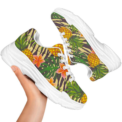 Vintage Zebra Pineapple Pattern Print White Chunky Shoes