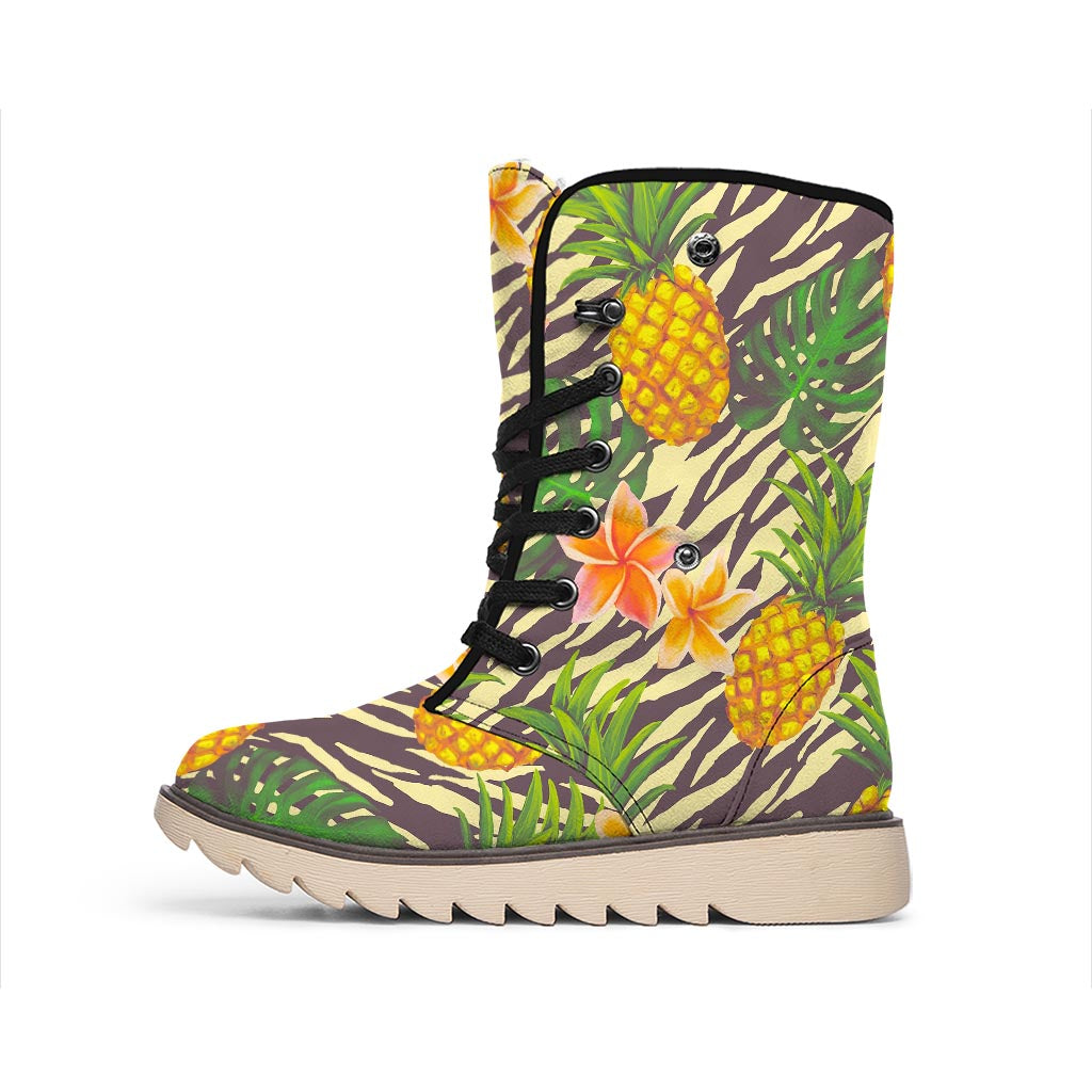 Vintage Zebra Pineapple Pattern Print Winter Boots