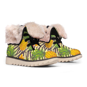 Vintage Zebra Pineapple Pattern Print Winter Boots