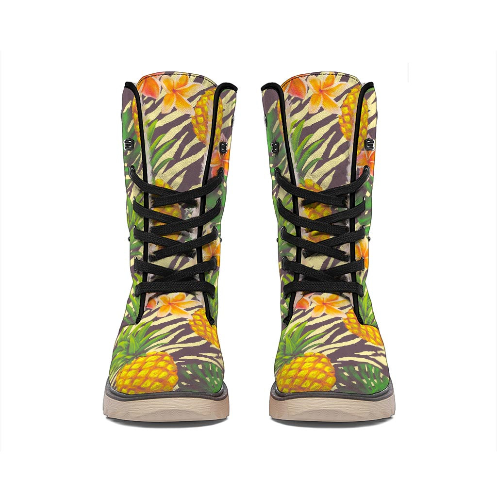 Vintage Zebra Pineapple Pattern Print Winter Boots