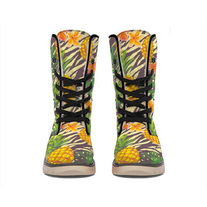 Vintage Zebra Pineapple Pattern Print Winter Boots