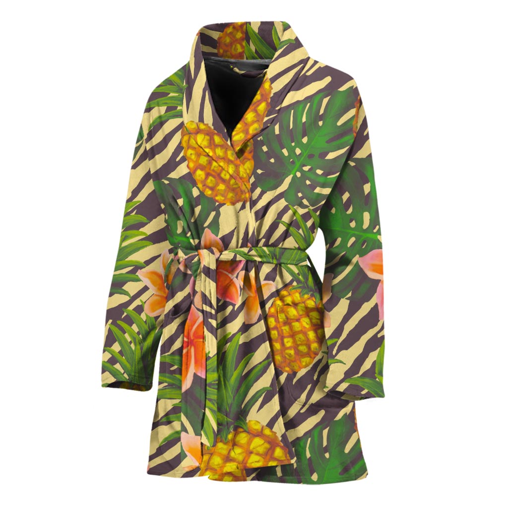 Vintage Zebra Pineapple Pattern Print Women's Bathrobe