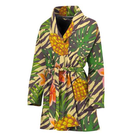 Vintage Zebra Pineapple Pattern Print Women's Bathrobe