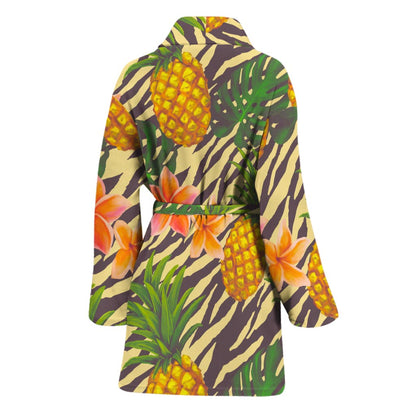 Vintage Zebra Pineapple Pattern Print Women's Bathrobe