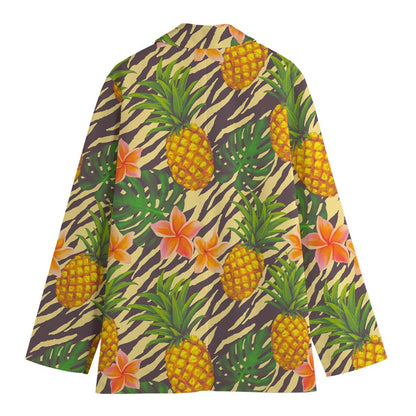 Vintage Zebra Pineapple Pattern Print Women's Blazer