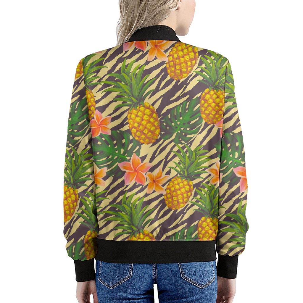 Vintage Zebra Pineapple Pattern Print Women's Bomber Jacket