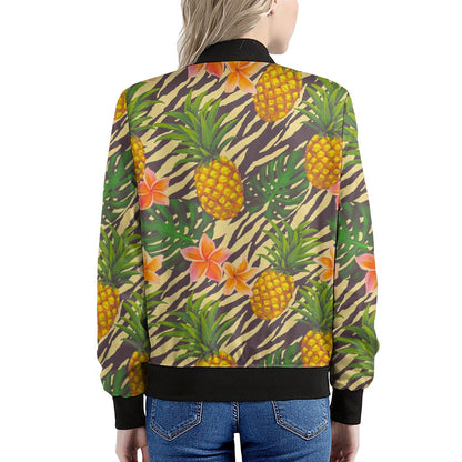Vintage Zebra Pineapple Pattern Print Women's Bomber Jacket
