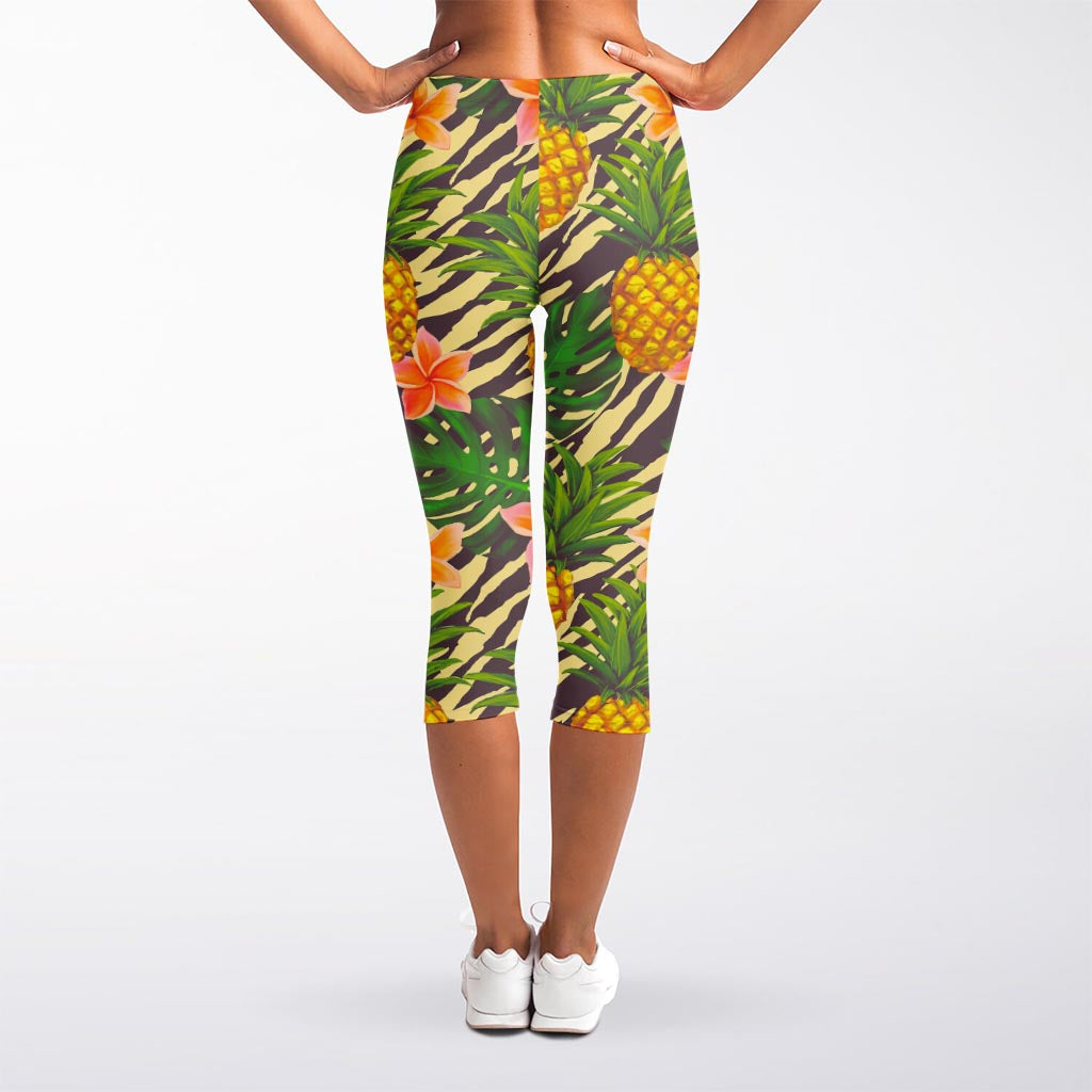 Vintage Zebra Pineapple Pattern Print Women's Capri Leggings