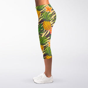 Vintage Zebra Pineapple Pattern Print Women's Capri Leggings