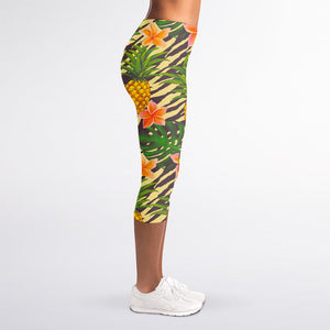 Vintage Zebra Pineapple Pattern Print Women's Capri Leggings