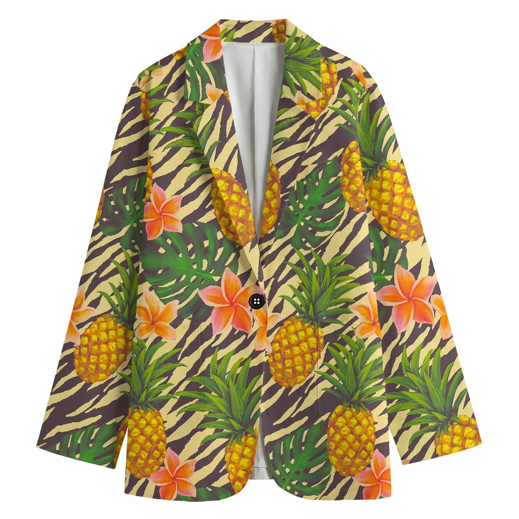 Vintage Zebra Pineapple Pattern Print Women's Cotton Blazer