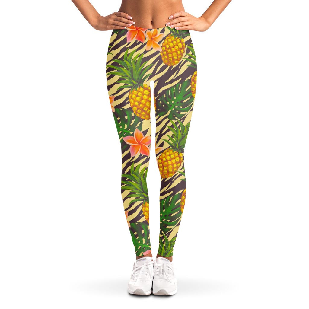 Vintage Zebra Pineapple Pattern Print Women's Leggings