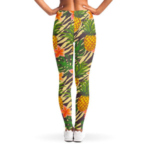 Vintage Zebra Pineapple Pattern Print Women's Leggings