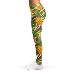 Vintage Zebra Pineapple Pattern Print Women's Leggings