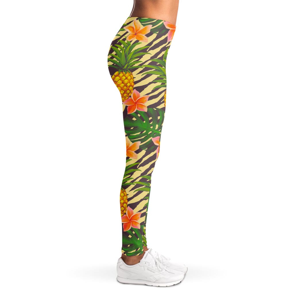 Vintage Zebra Pineapple Pattern Print Women's Leggings